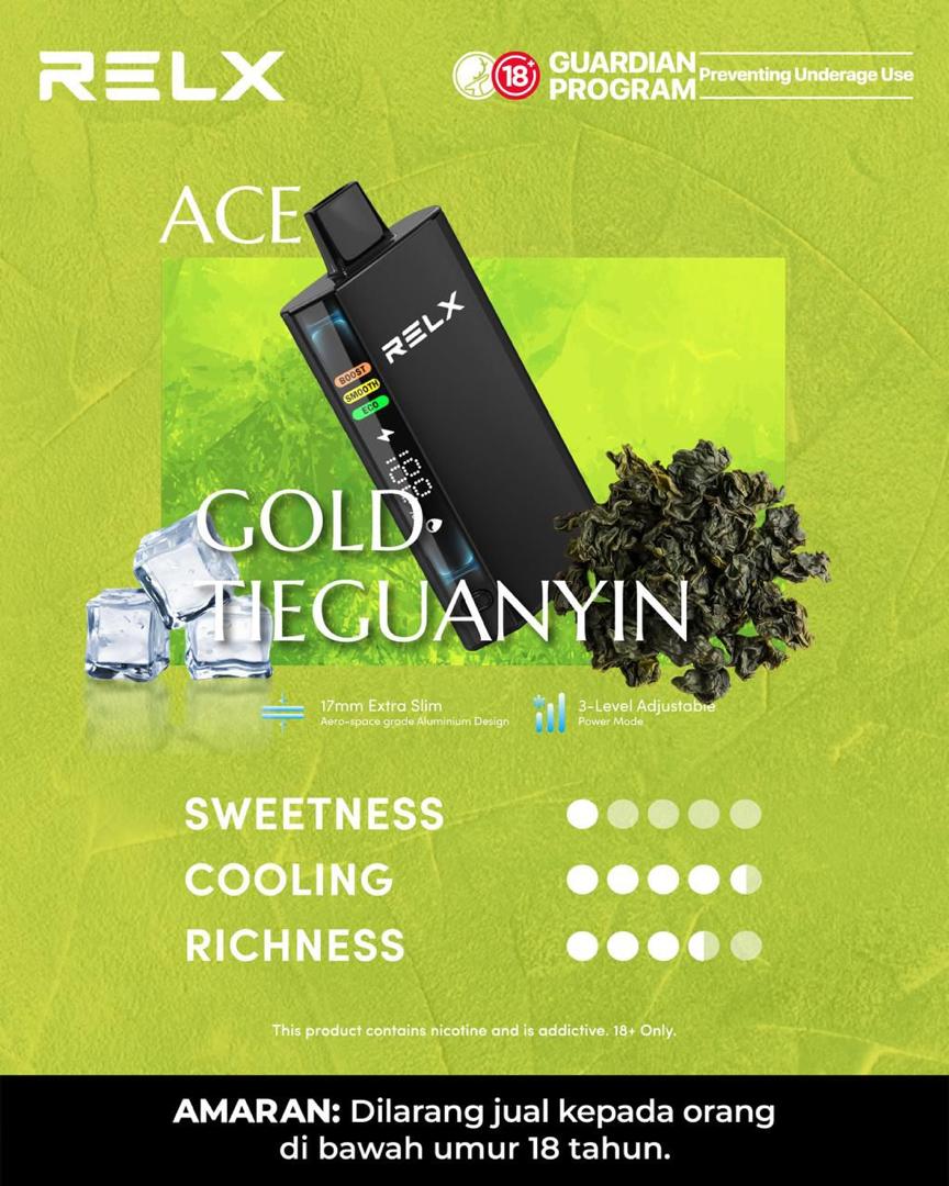 Relx Ace 30000 Puffs, Gold Tieguanyin flavor, Vape Malaysia - Vapelala