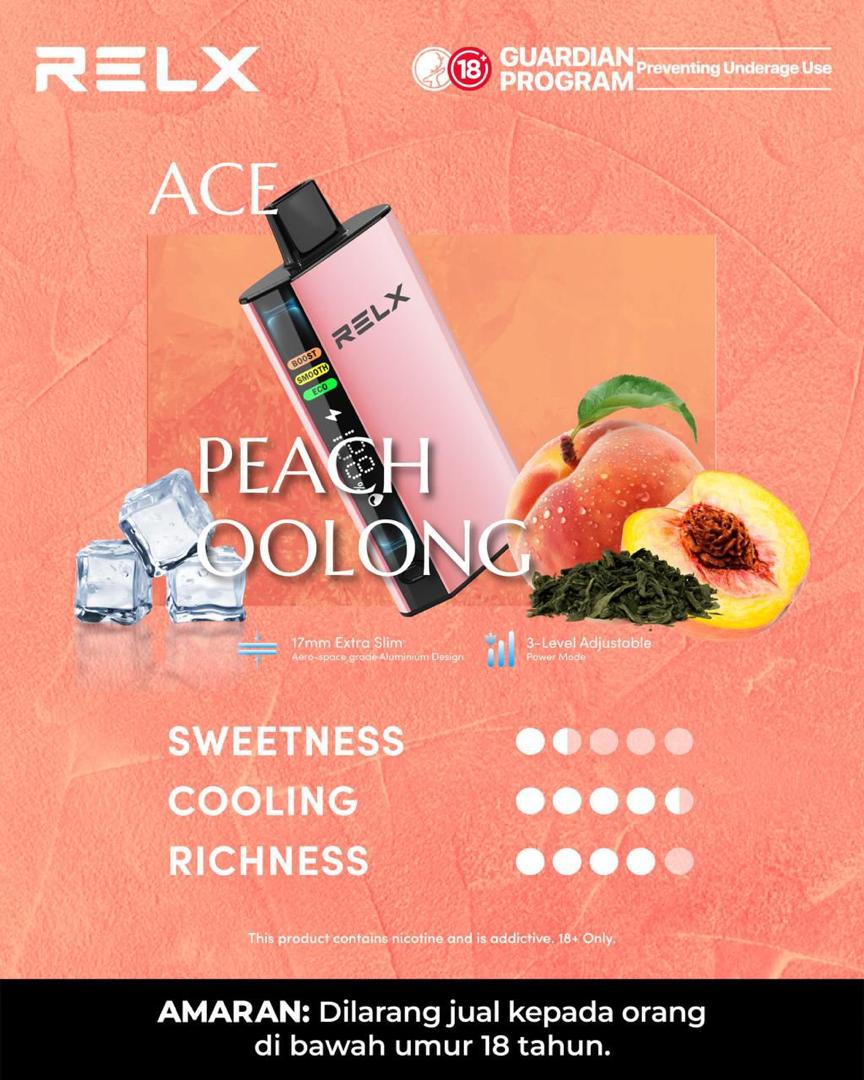 Relx Ace 30000 Puffs, Peach Oolong flavor, Vape Malaysia - Vapelala