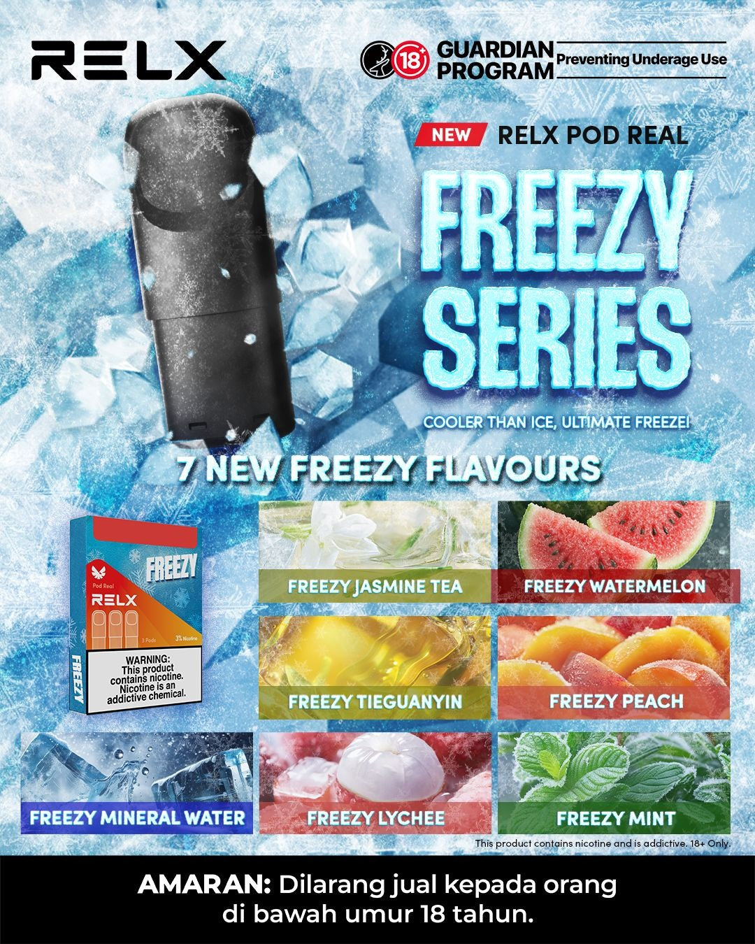 Relx Pod Real Infinity, Freezy Jasmine Tea flavor, Vape Malaysia - Vapelala