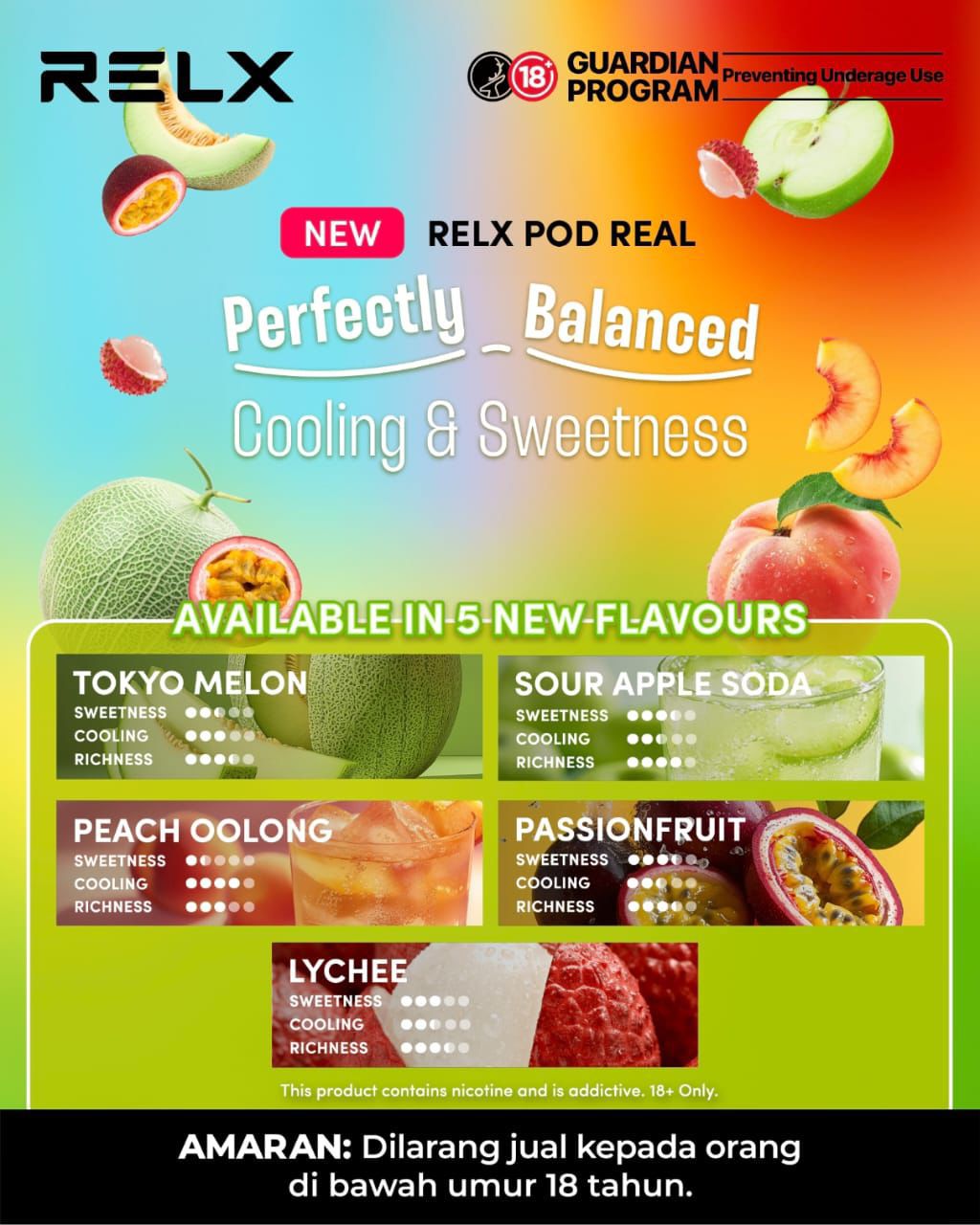 Relx Pod Real Infinity, Freezy Peach Oolong flavor, Vape Malaysia - Vapelala